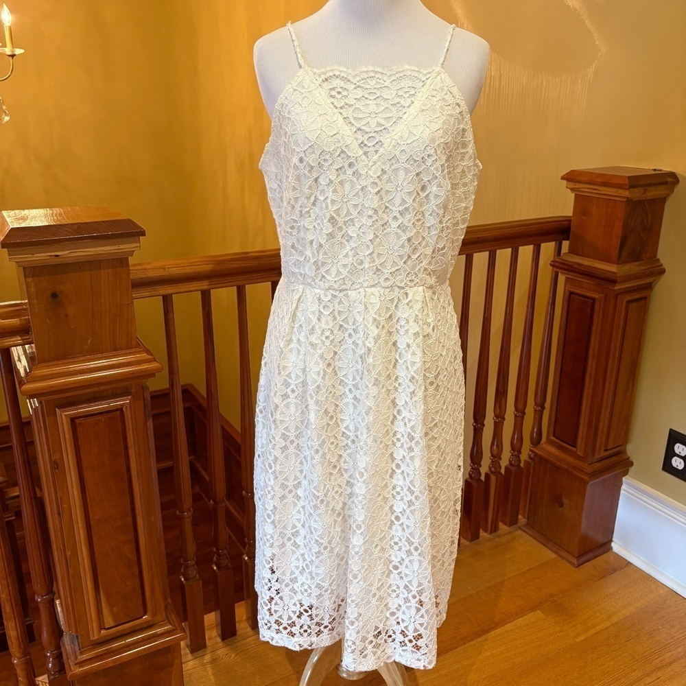 Lace Feminine Coquette Pleated Fit and Flare Boho Wedding Sundress Sz 8